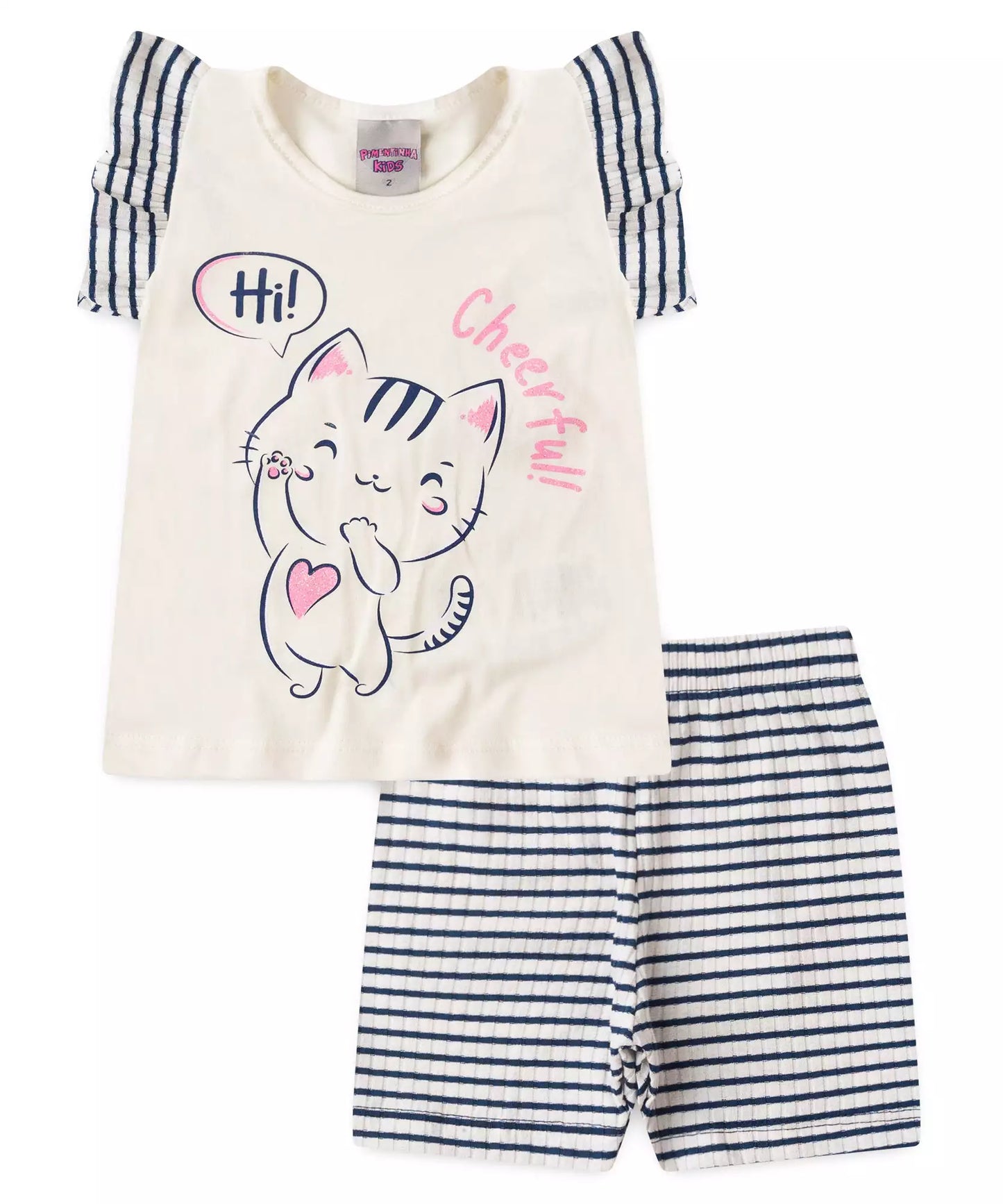 Conjunto Curto para Menina Gatinho em Marfim
