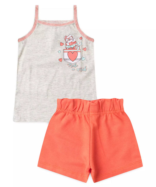 Conjunto Curto para Menina Gatinho Mescla