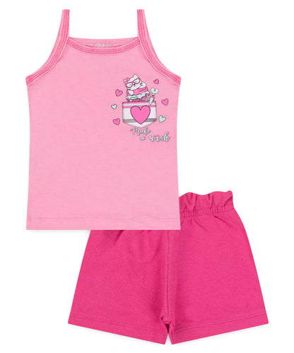 Conjunto Curto para Menina Rosa Gatinho