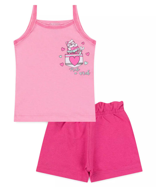 Conjunto Curto para Menina Rosa Gatinho