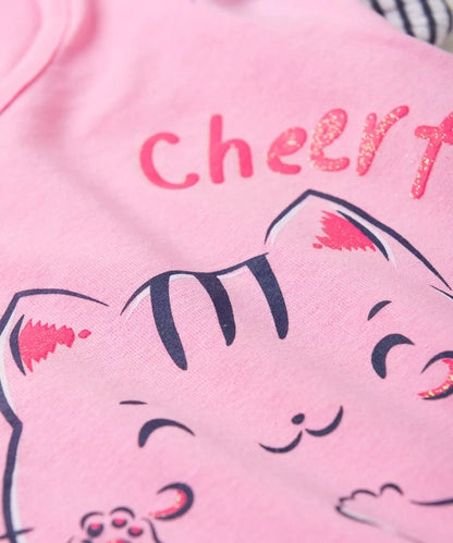 Conjunto Curto para Menina Gatinho em Rosa