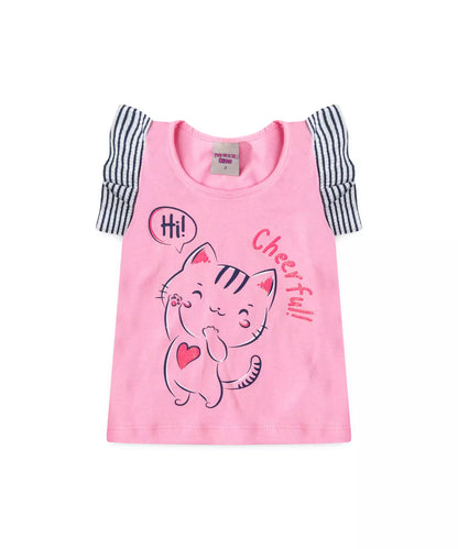Conjunto Curto para Menina Gatinho em Rosa