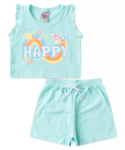 Conjunto Curto para Menina Happy Day Azul
