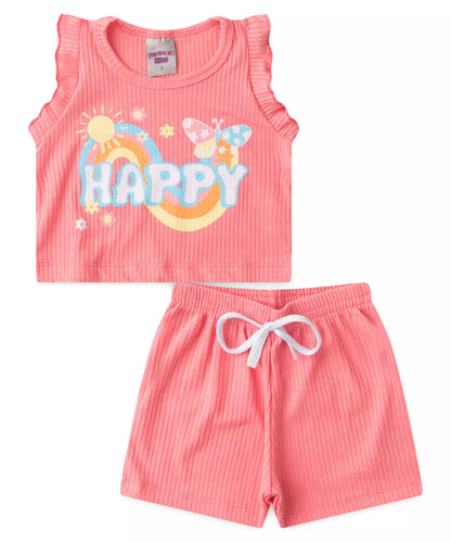 Conjunto Curto para Menina Happy Day Rosa