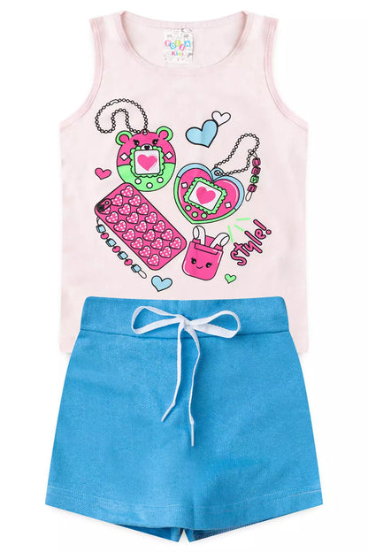 Conjunto Curto para Menina no Ursinho Rosa