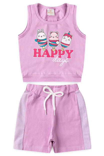 Conjunto Curto para Menina Unicórnio Lilás