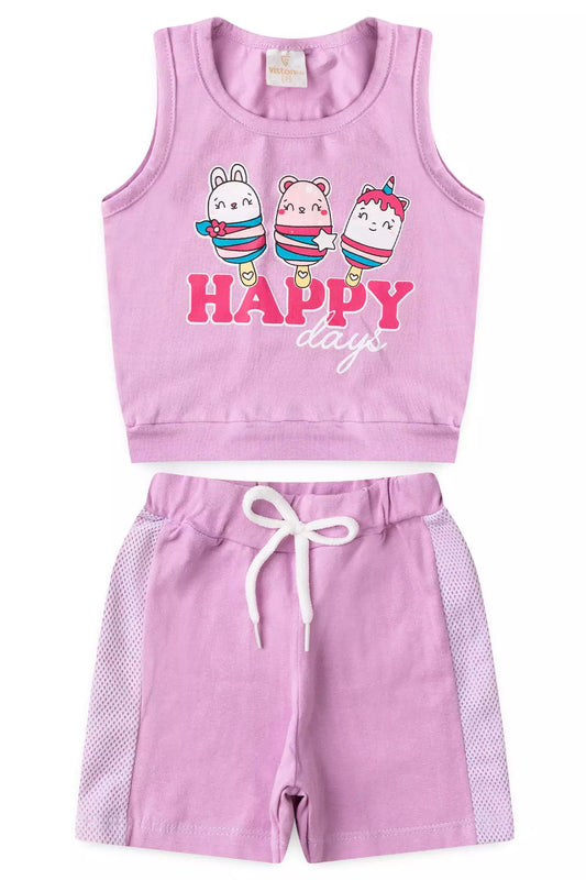 Conjunto Curto para Menina Unicórnio Lilás