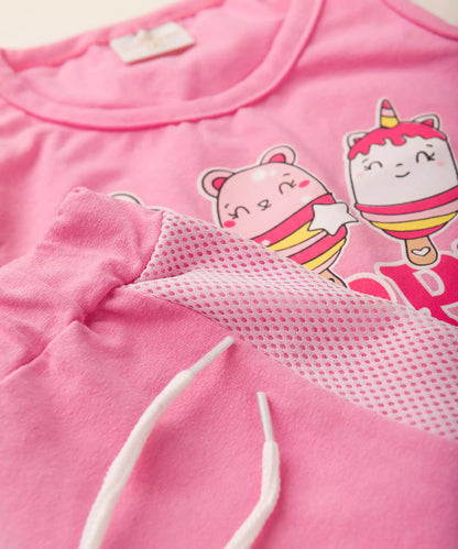 Conjunto Curto para Menina Unicórnio Rosa