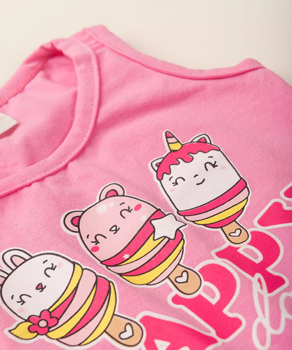 Conjunto Curto para Menina Unicórnio Rosa