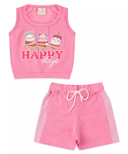 Conjunto Curto para Menina Unicórnio Rosa