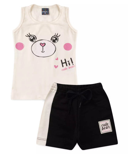 Conjunto Curto para Menina Ursinho Marfim
