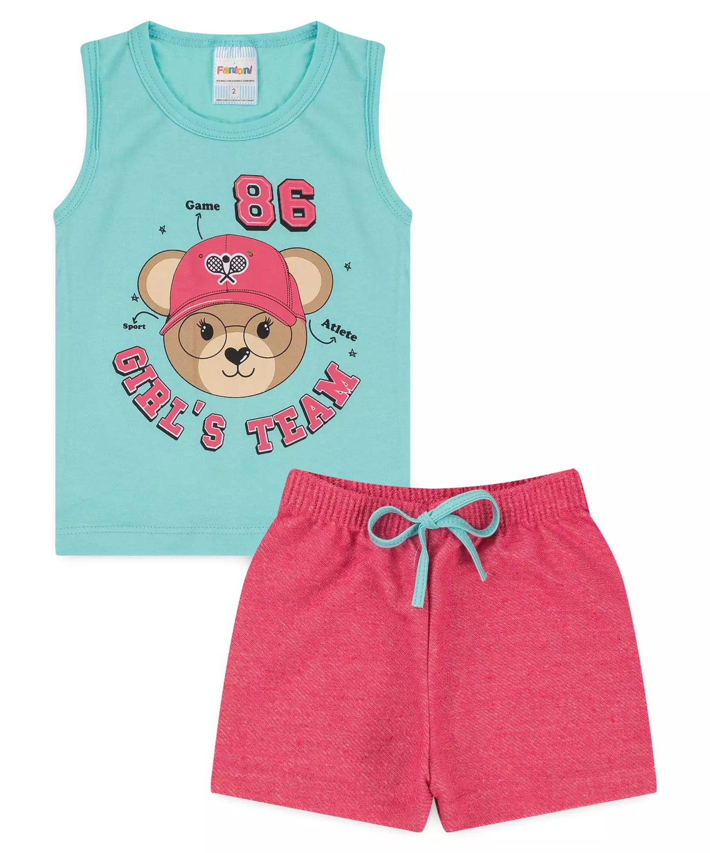 Conjunto Curto para Menina Ursinho em Verde