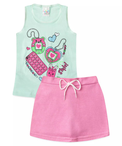 Conjunto Curto para Menina no Ursinho em Verde