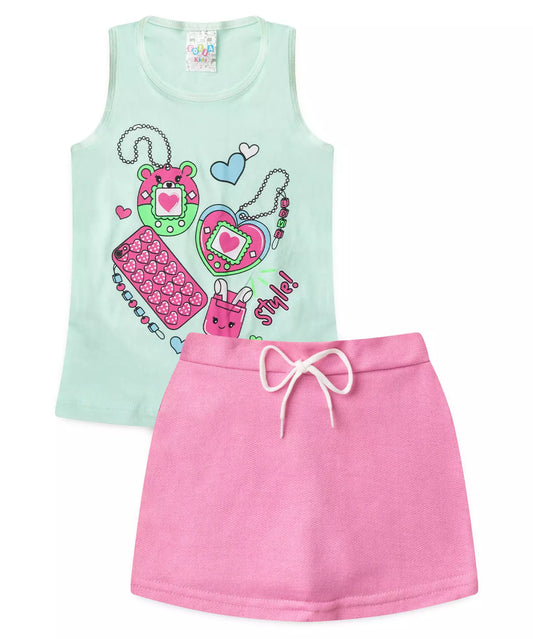Conjunto Curto para Menina no Ursinho em Verde