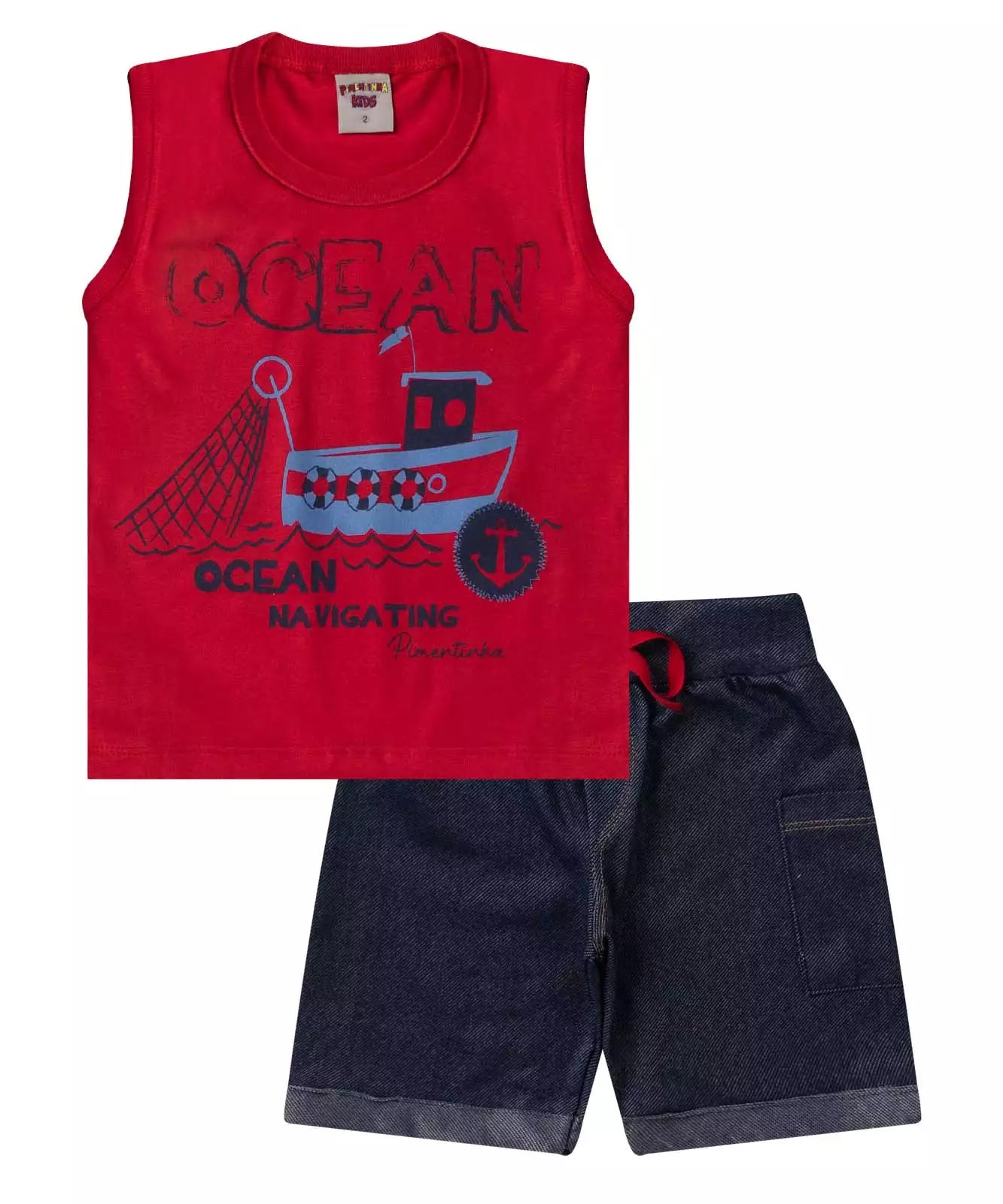 Conjunto Curto para Menino Barco Vermelho
