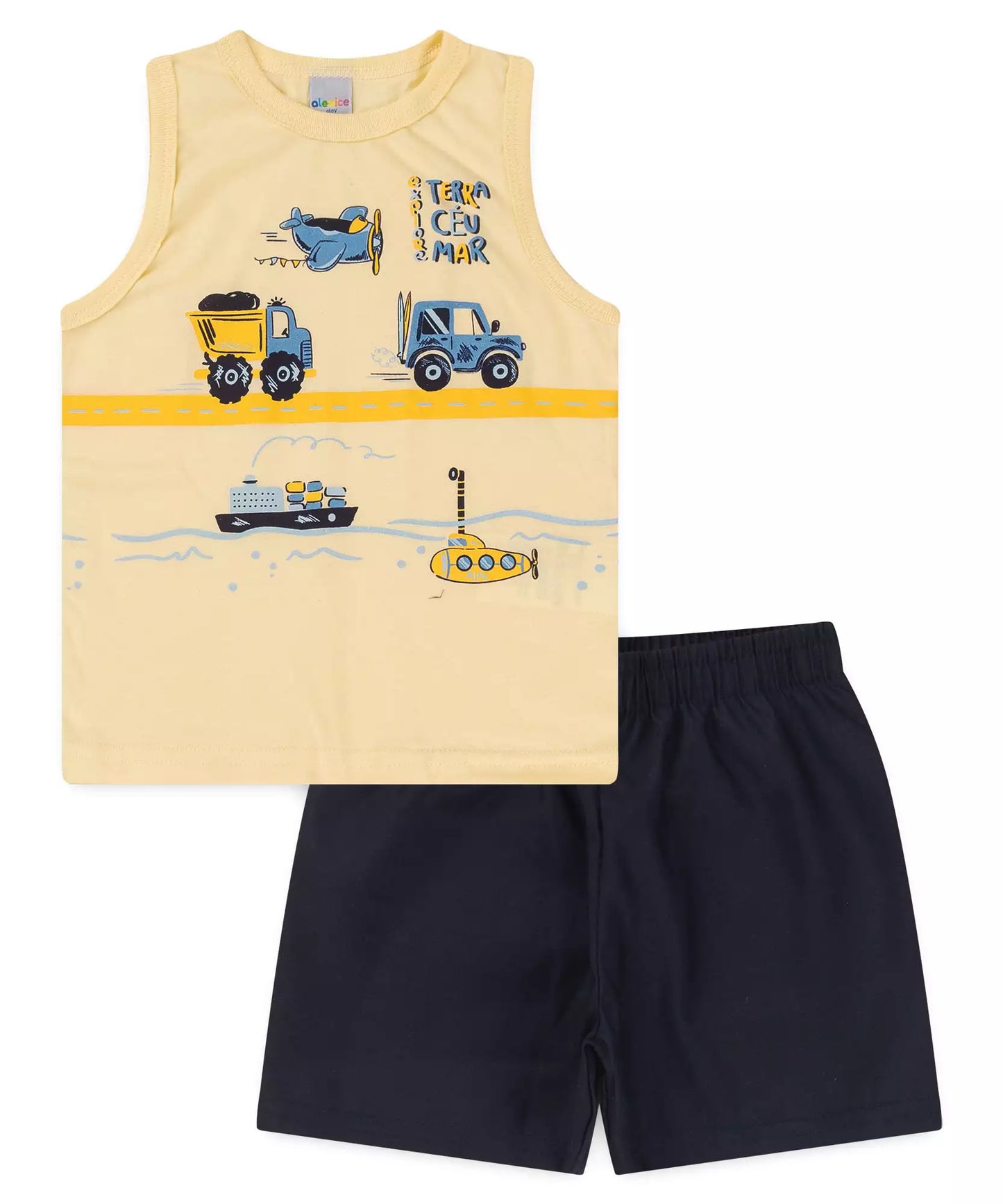 Conjunto Curto para Menino Carrinho Amarelo