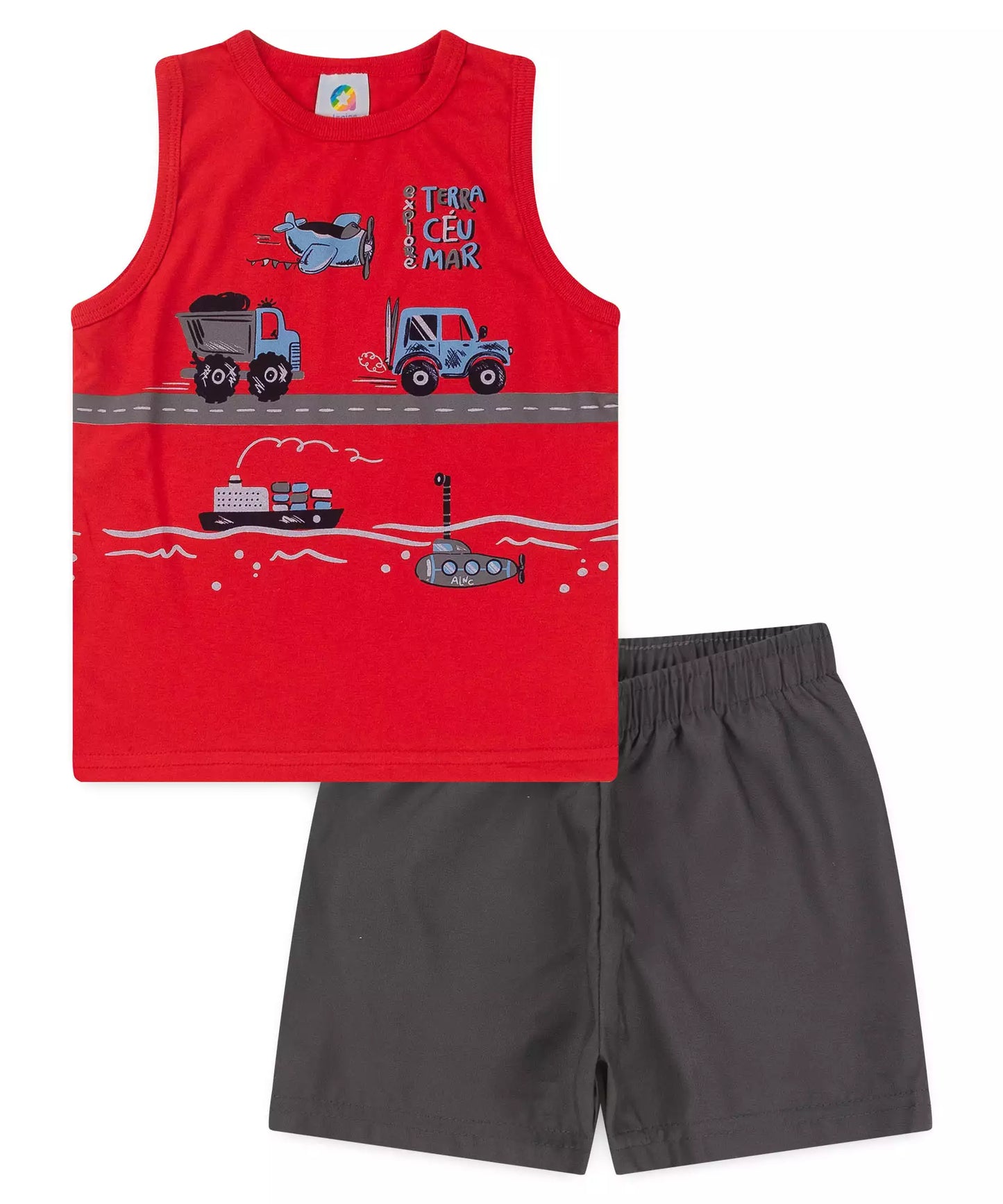 Conjunto Curto para Menino Carrinhos Vermelho