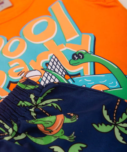 Conjunto Curto para Menino Laranja Dino
