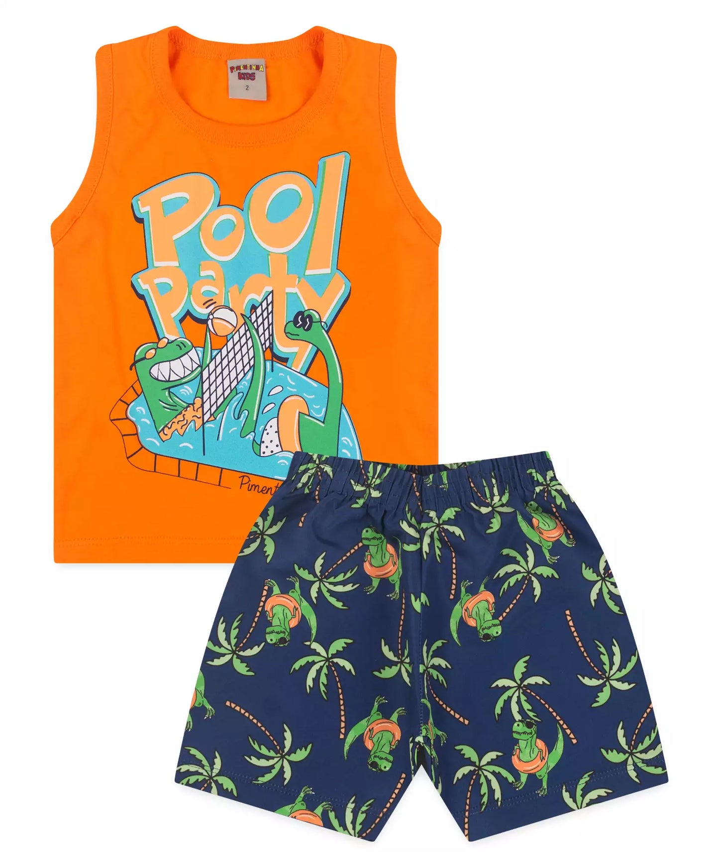 Conjunto Curto para Menino Laranja Dino