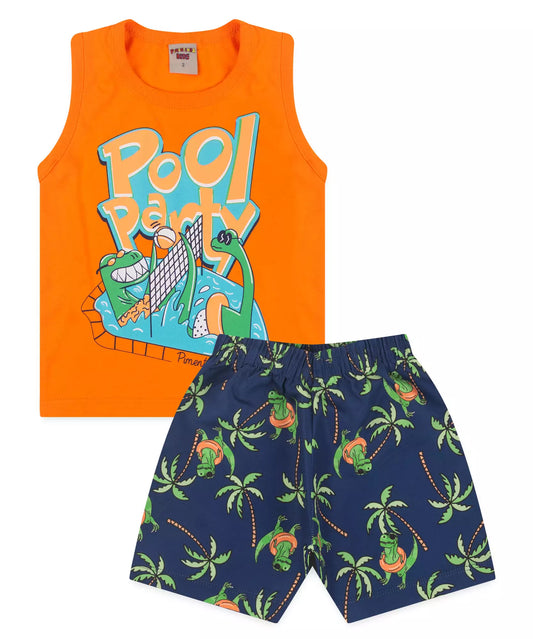 Conjunto Curto para Menino Laranja Dino