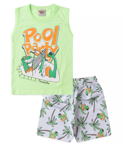 Conjunto Curto para Menino no Dino no Verde
