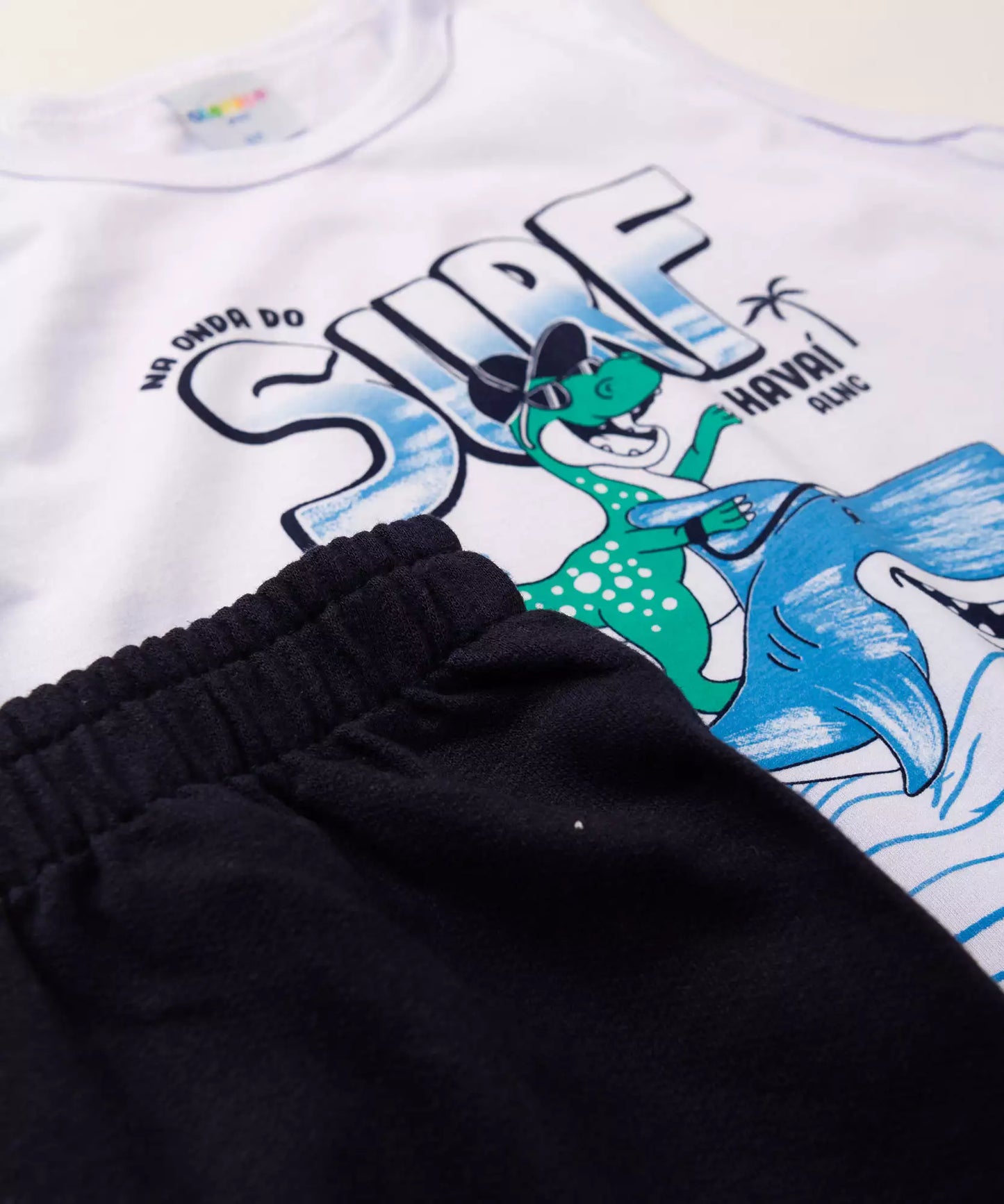 Conjunto Curto para Menino Dinossauro Branco