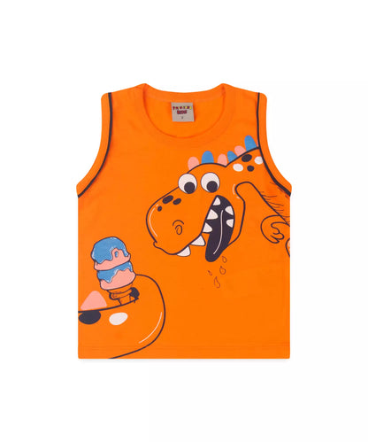 Conjunto Curto para Menino Laranja Dinossauro