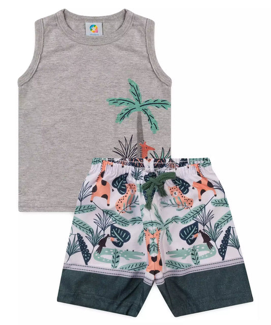 Conjunto Curto para Menino Girafinha Mescla