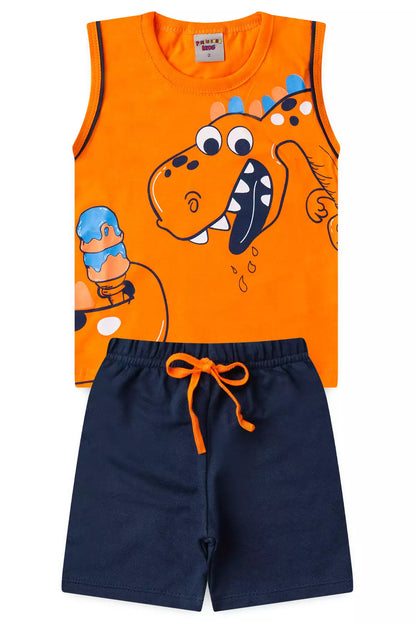 Conjunto Curto para Menino Laranja Dinossauro