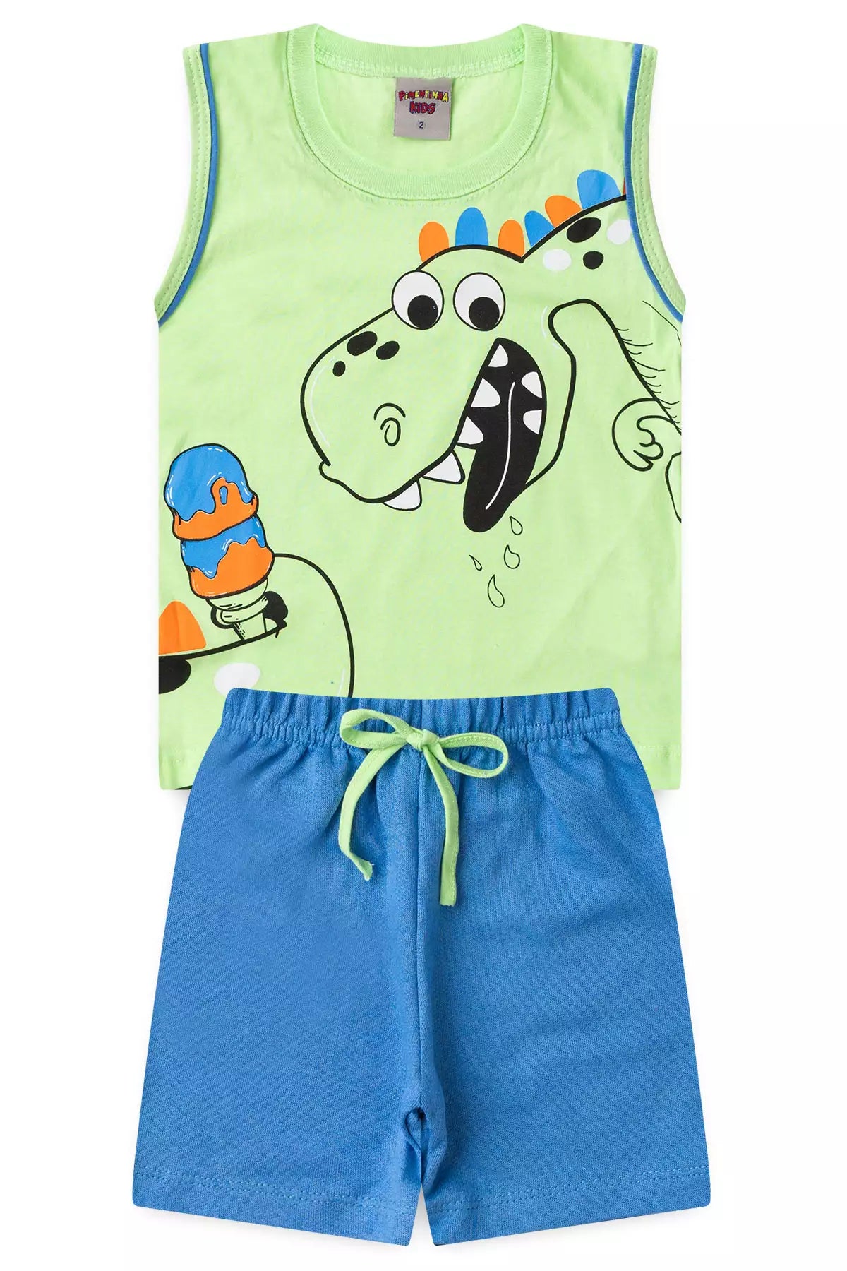 Conjunto Curto para Menino no Verde Dinossauro