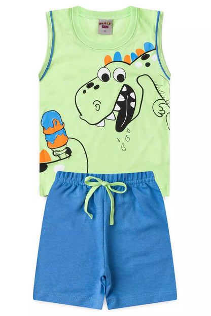 Conjunto Curto para Menino no Verde Dinossauro