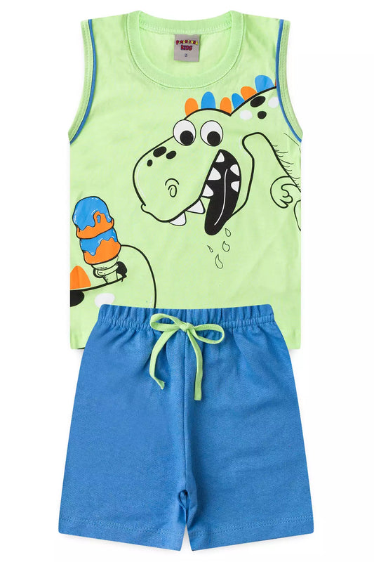 Conjunto Curto para Menino no Verde Dinossauro