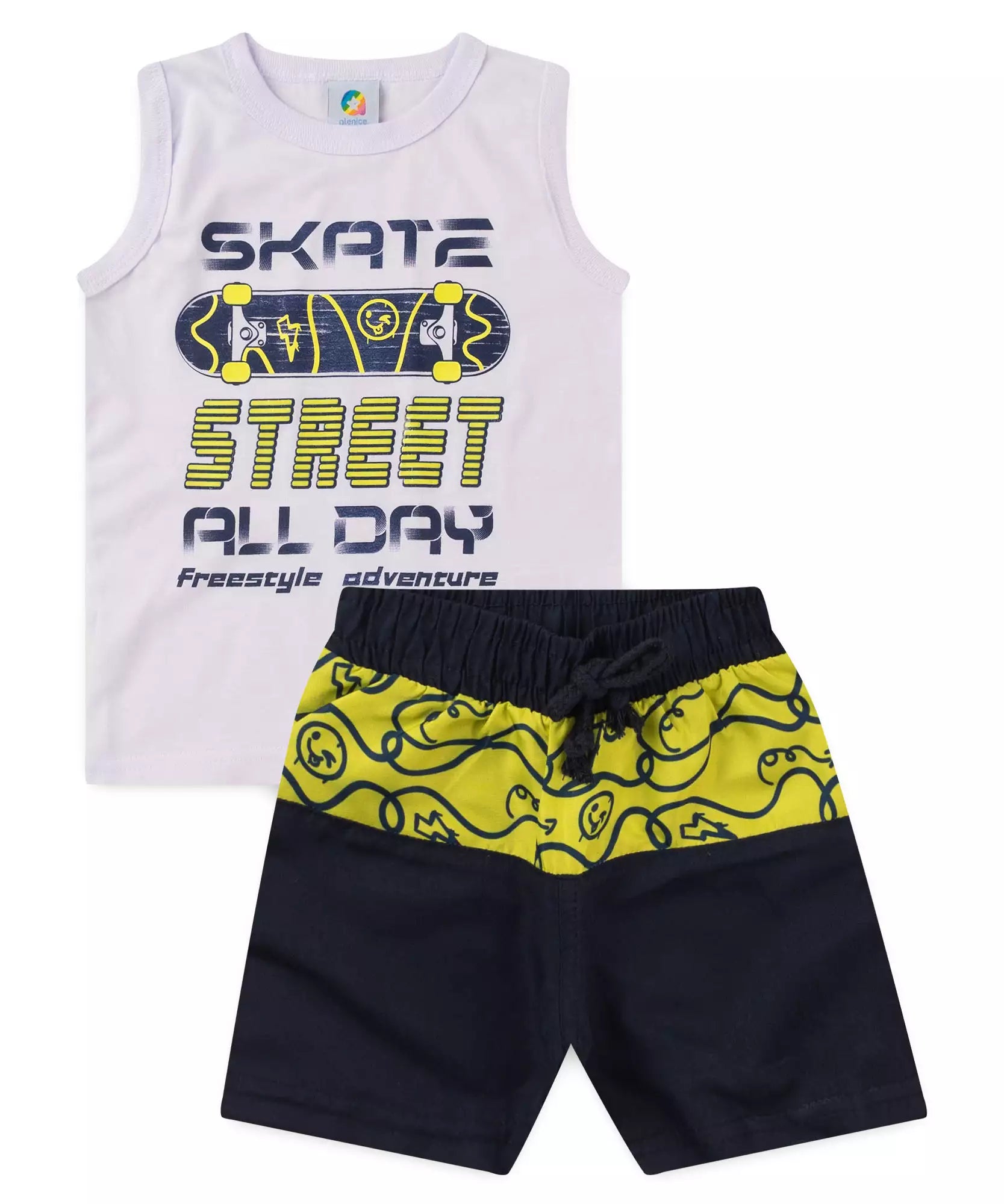 Conjunto Curto para Menino Skate Branco