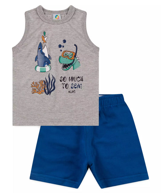 Conjunto Curto para Menino Tubarão Mescla