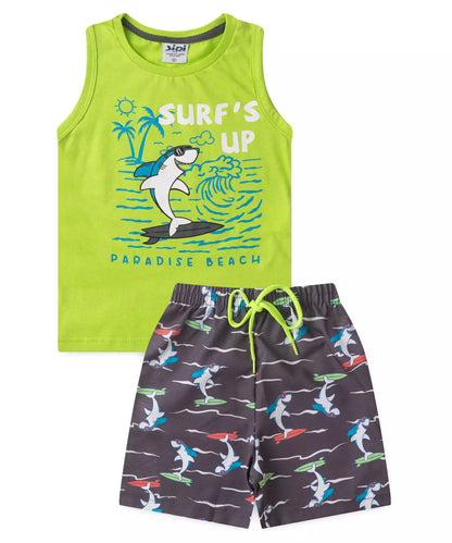 Conjunto Curto para Menino no Tubarão em Verde