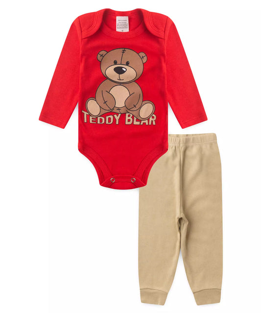 Conjunto de Body para Bebê Menino Ursinho Vermelho