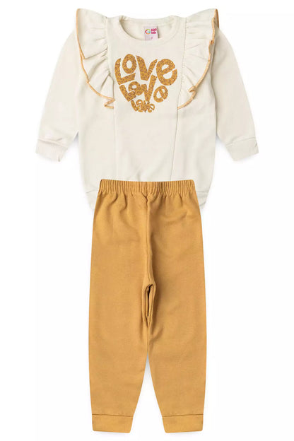 Conjunto de Frio Infantil Menina Love Puff Marfim