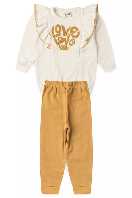 Conjunto de Frio Infantil Menina Love Puff Marfim