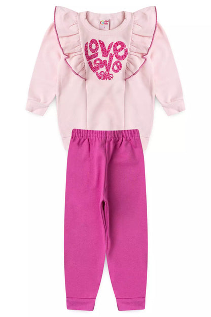 Conjunto de Frio Infantil Menina Love Puff Rosa