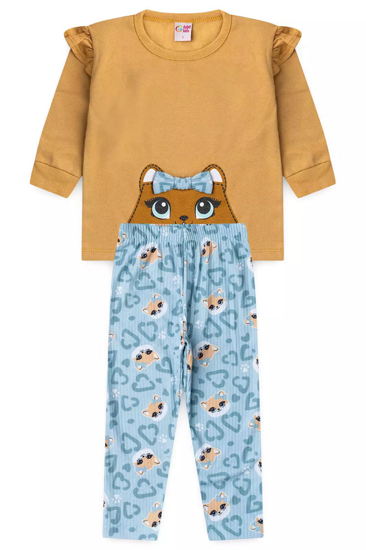Conjunto de Frio Infantil Menina Ursinha Encantada Marrom
