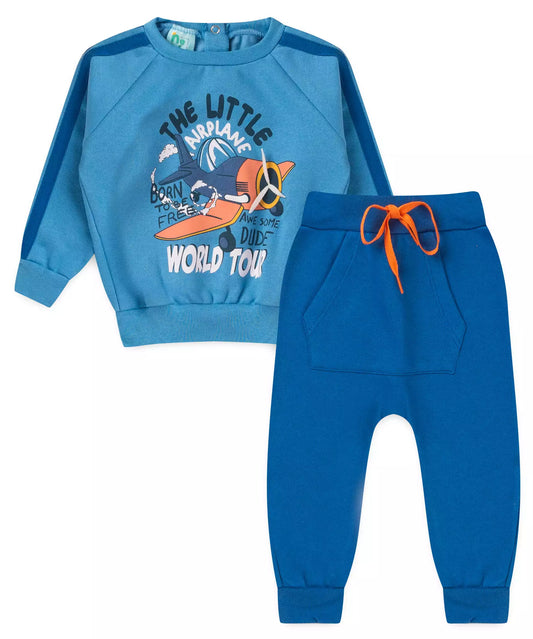 Conjunto de Frio para Bebê Menino Avião Azul