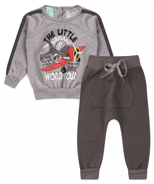 Conjunto de Frio para Bebê Menino Avião Mescla