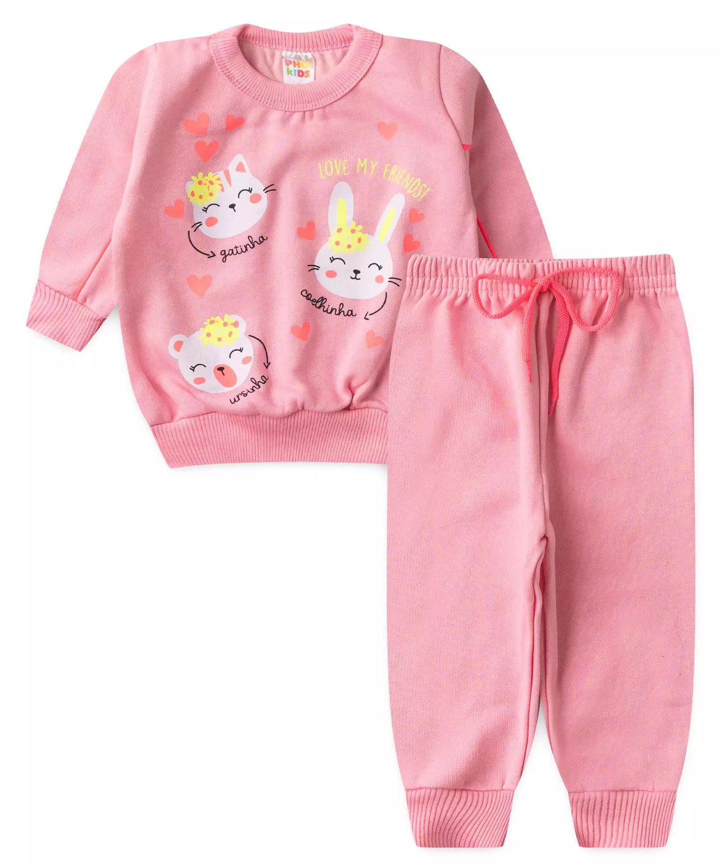 Conjunto de Frio para Bebê Menina Bichinhos no Rosa