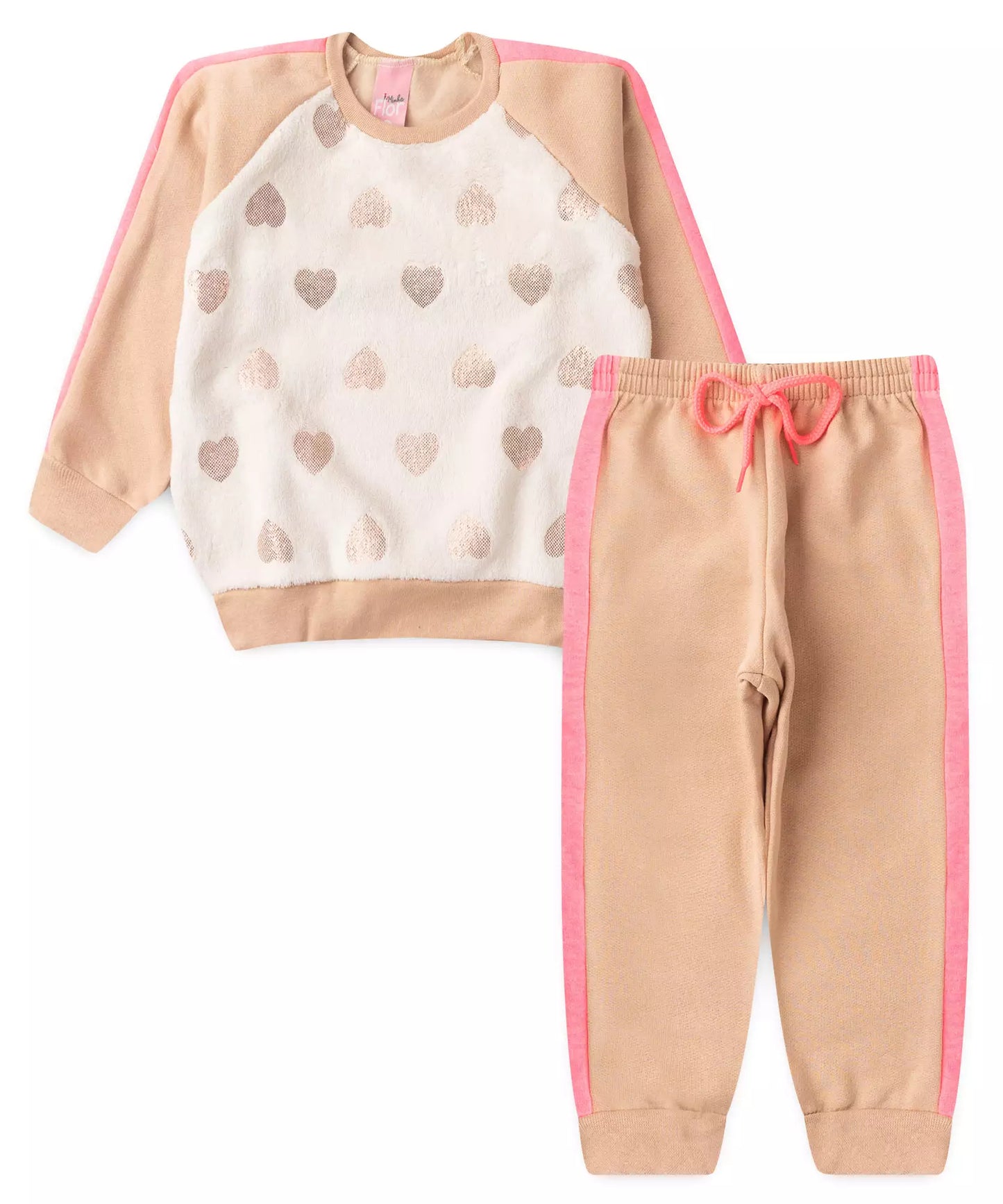 Conjunto de Frio para Bebê Menina Coração Marfim