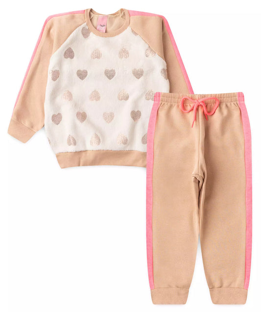 Conjunto de Frio para Bebê Menina Coração Marfim