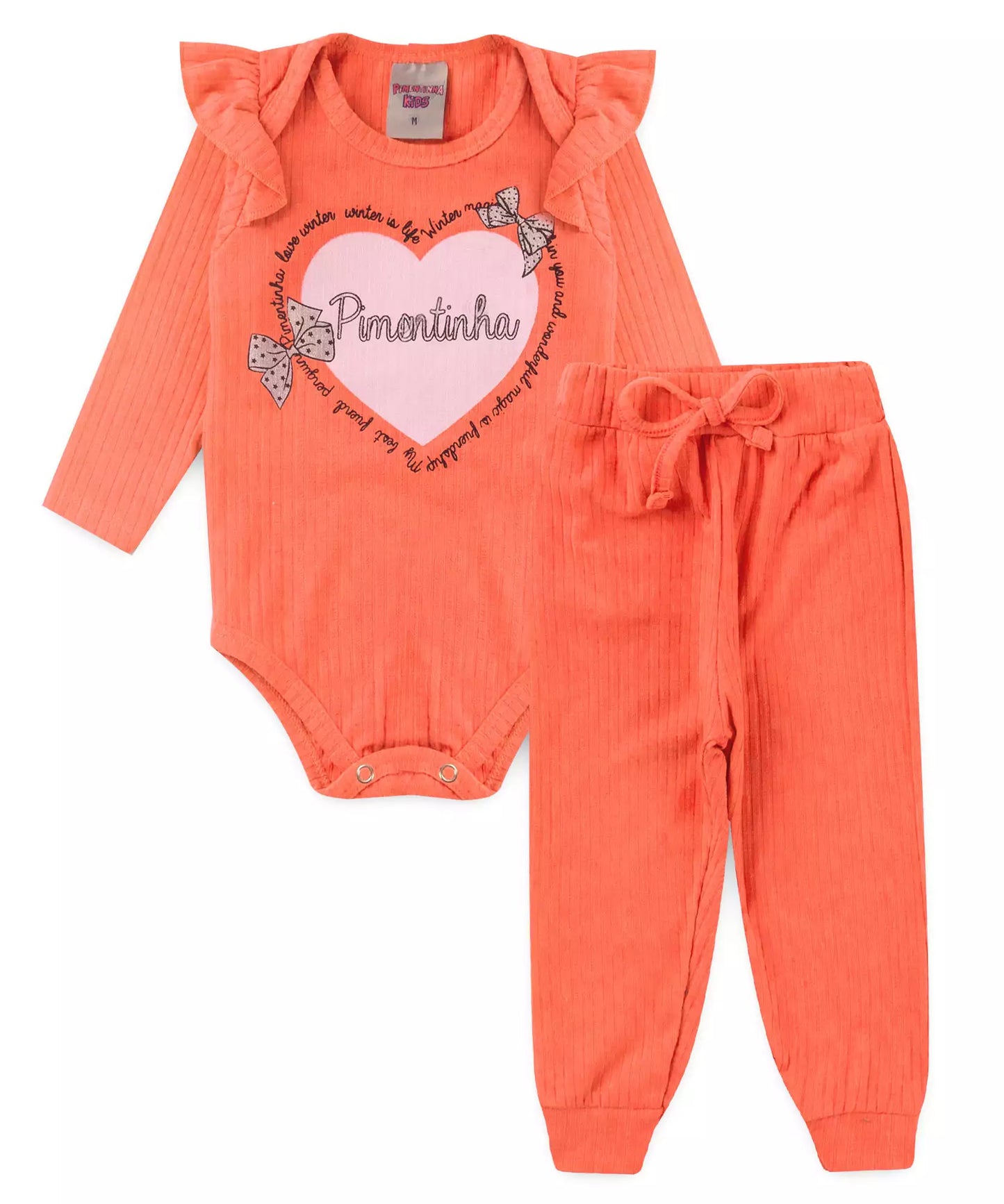 Conjunto de Frio para Bebê Menina Coração Salmão