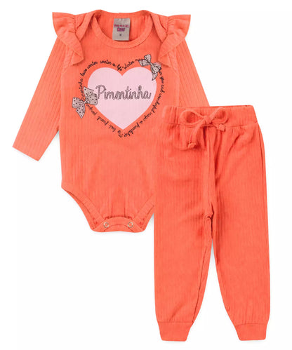 Conjunto de Frio para Bebê Menina Coração Salmão