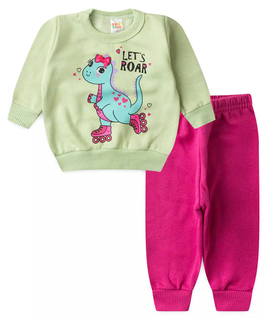 Conjunto de Frio para Bebê Menina Dino Verde