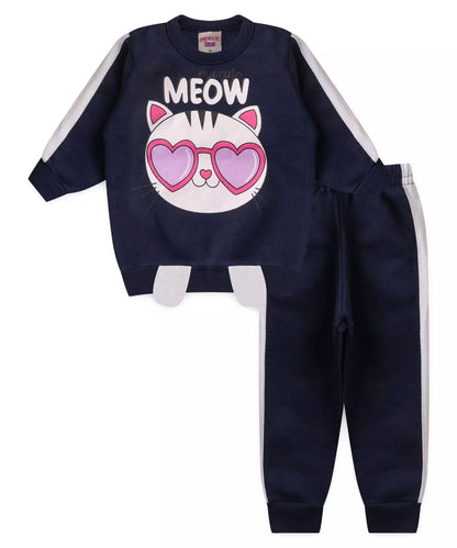 Conjunto de Frio para Bebê Menina Gatinho Marinho