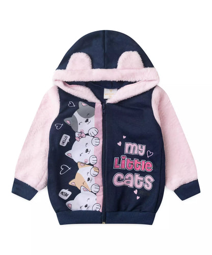 Conjunto de Frio para Bebê Menina Gatinhos Marinho